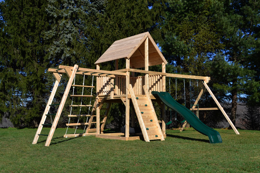 wooden swing sets with monkey bars